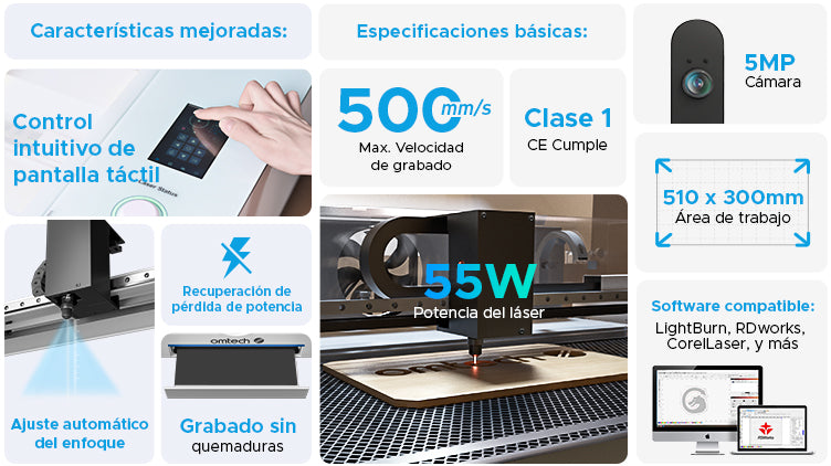 mejor grabdora laser pequeña y potente 55w omtech 