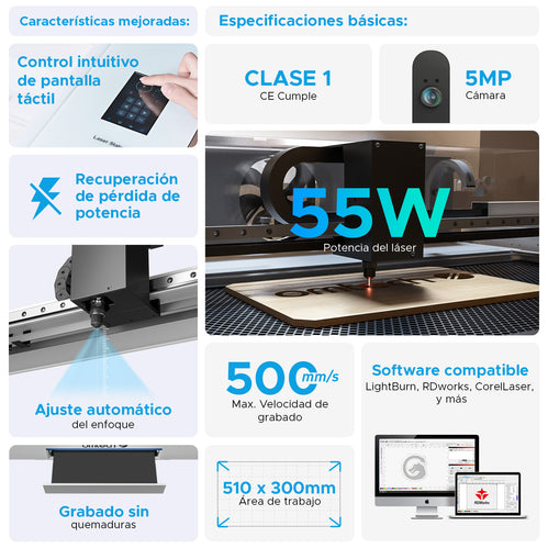 caracteristicas mejoradas de grabador laser polar+